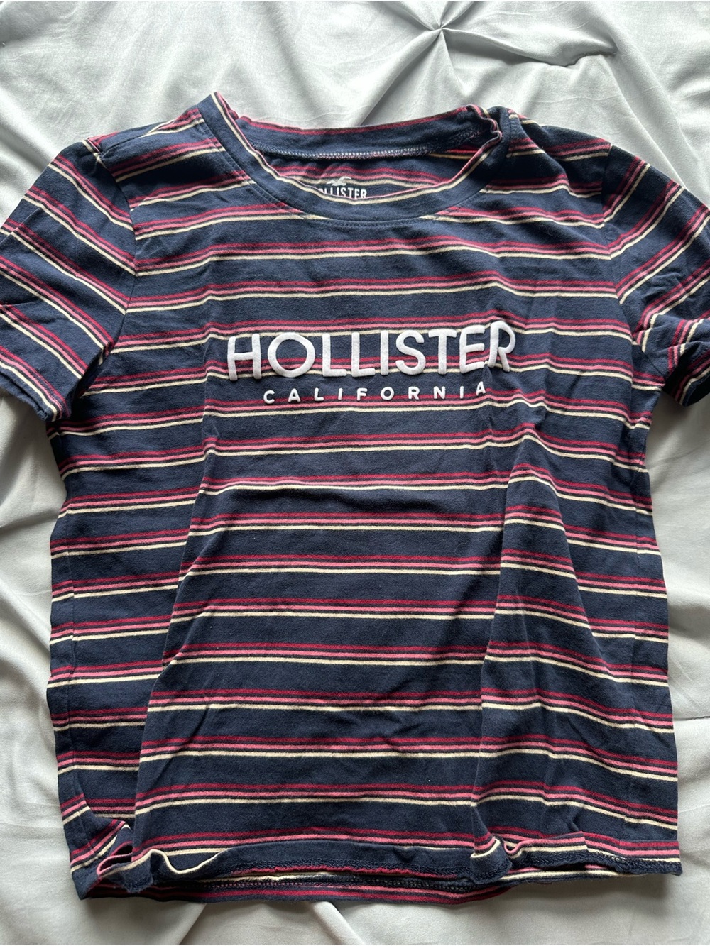 Vintage Hollister Navy & Pink Striped Logo Tee